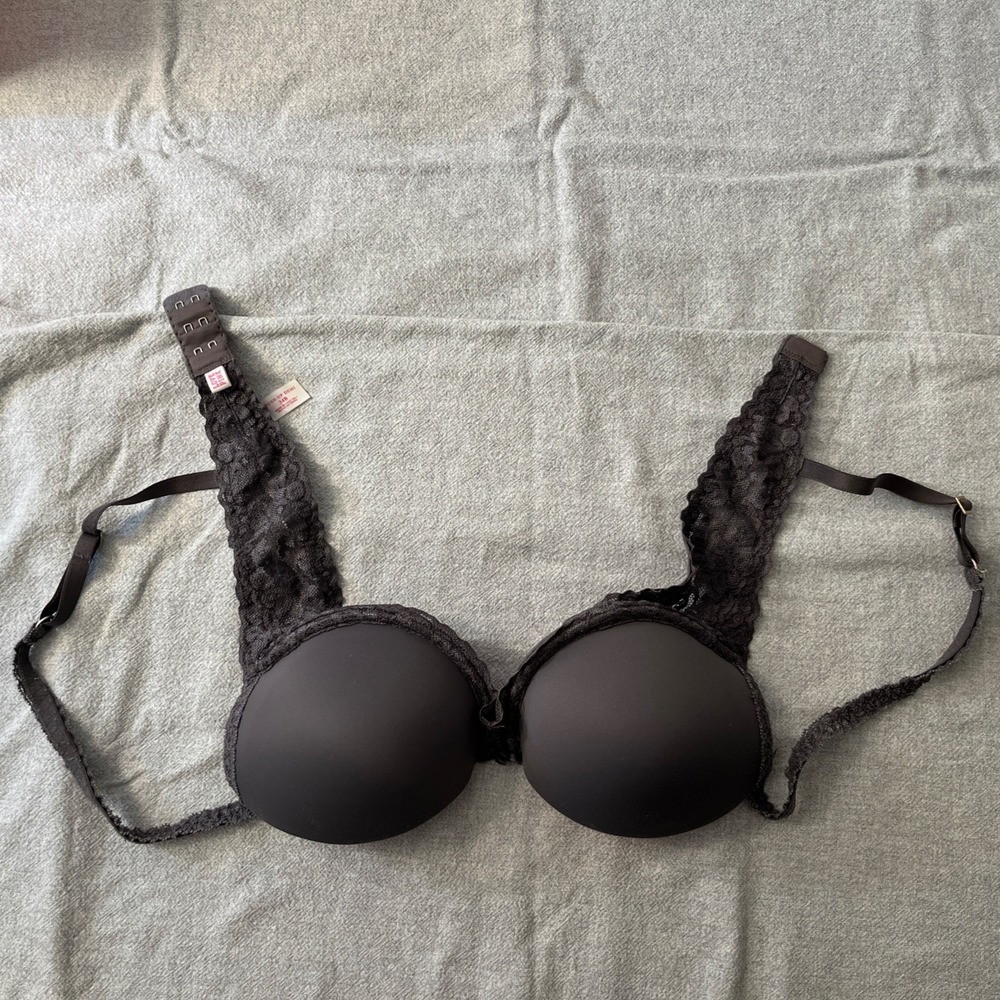Victoria's Secret PINK Bra 34B Dark‎ Gray Push-up Demi Underwire Lace